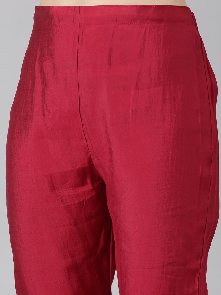 Neerus Pink solid straight kurta set with trouser and dupatta - detail view 3