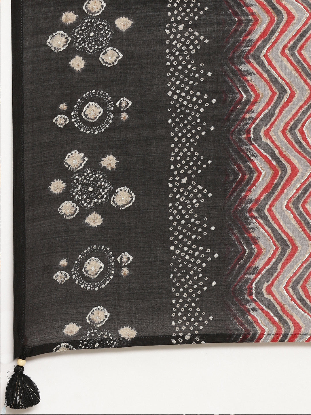 Neerus Black printed straight kurta set with trouser and dupatta - detail view 4