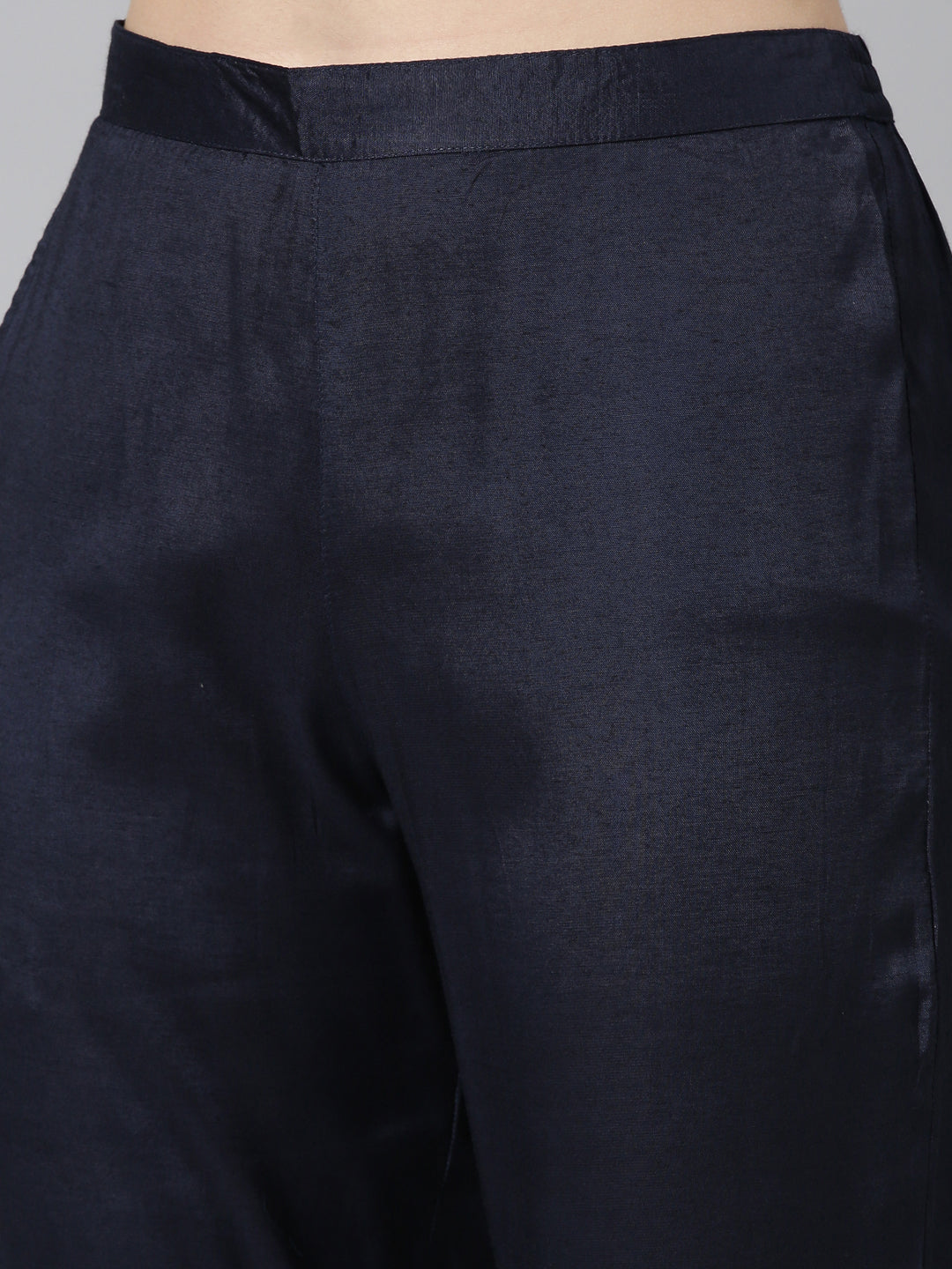Neerus Blue printed straight kurta set with trouser and dupatta - detail view 3