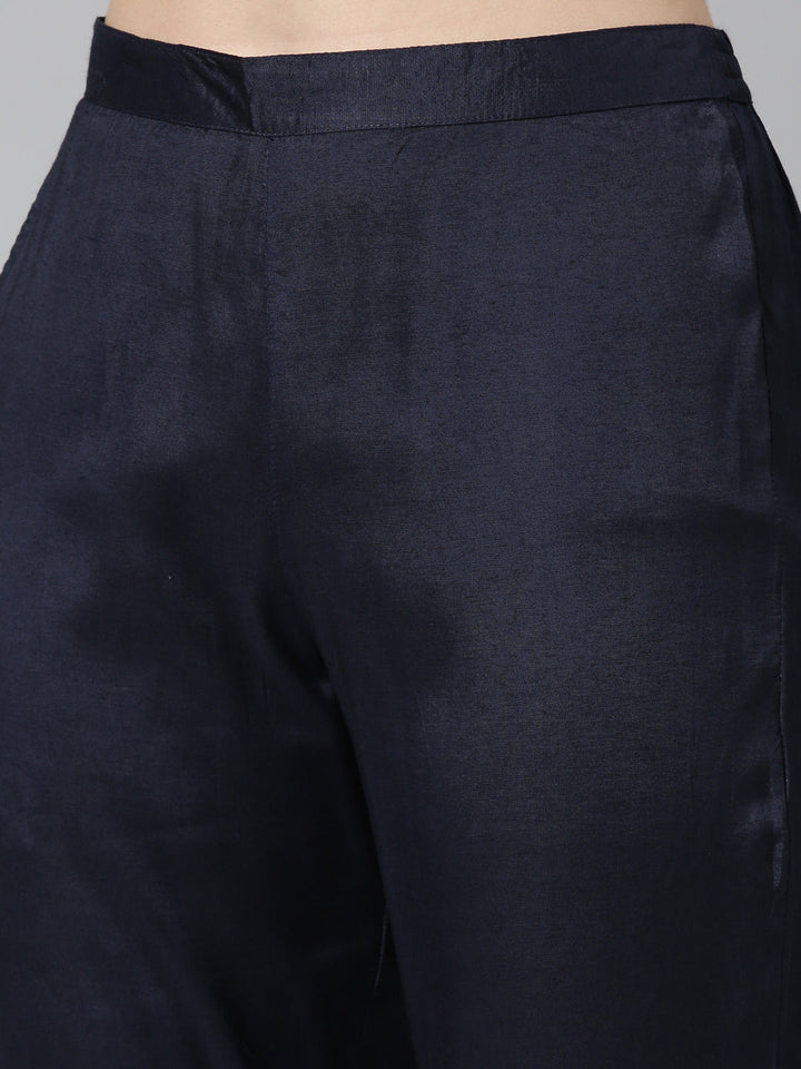 Neerus Blue printed straight kurta set with trouser and dupatta - detail view 3