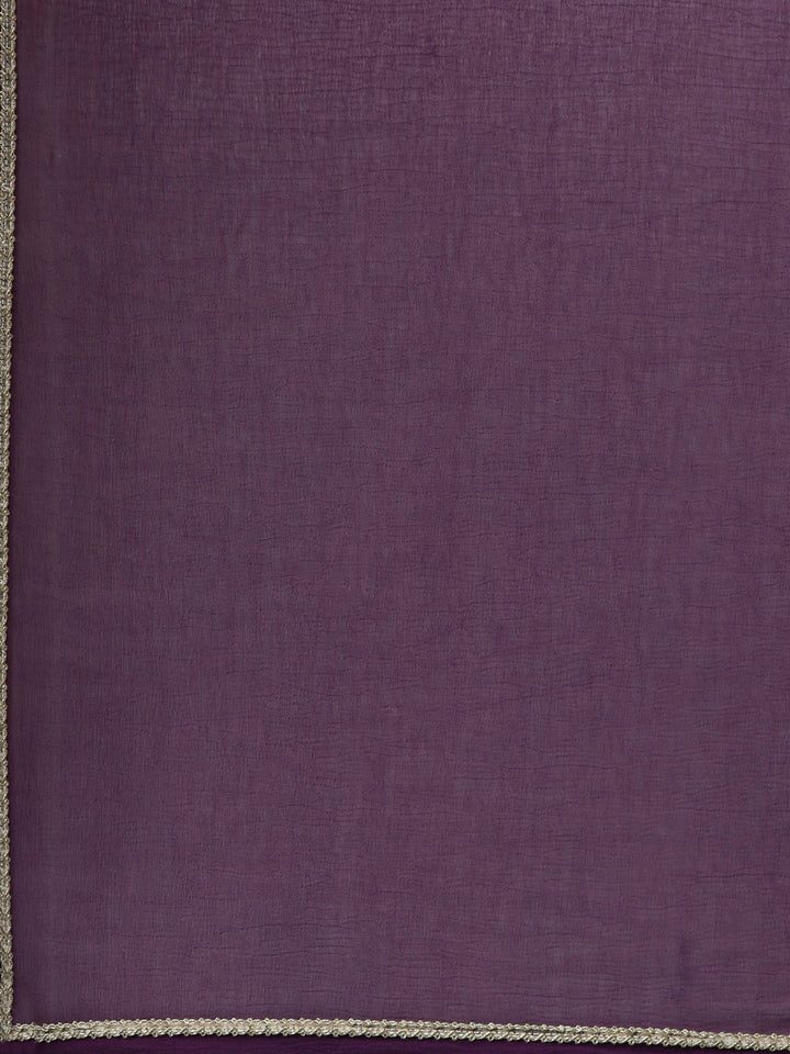 Neerus Purple embroidered straight kurta set with dupatta - detail view 4