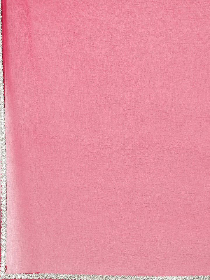 Neerus Pink embroidered straight kurta set with dupatta - detail view 4