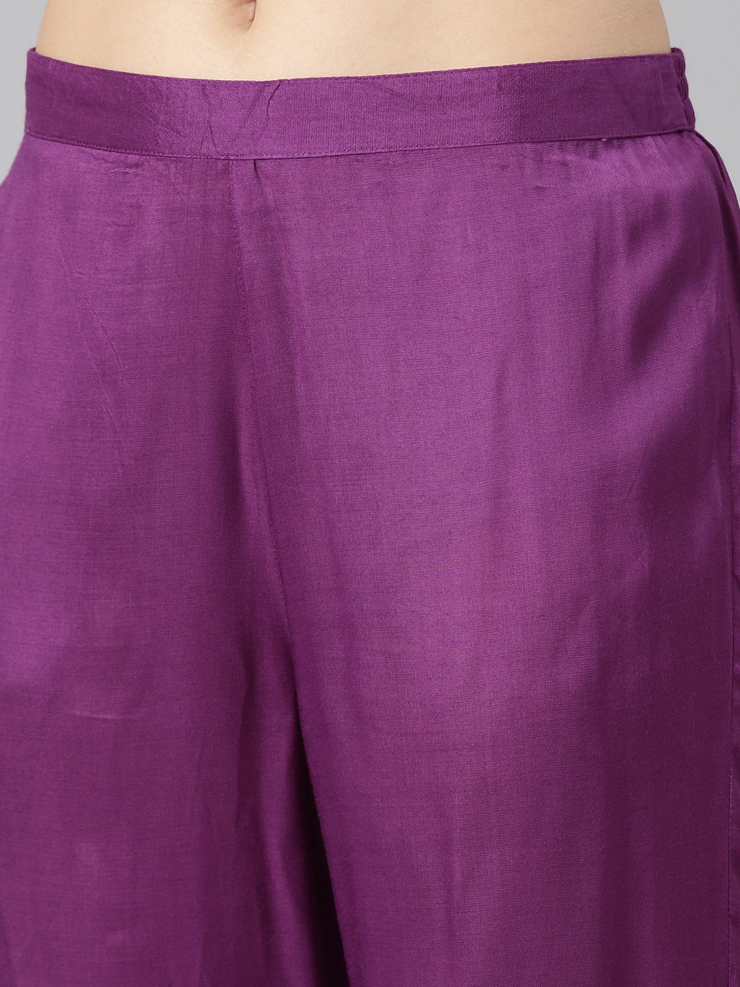 Neerus Purple printed straight kurta set with dupatta - detail view 3