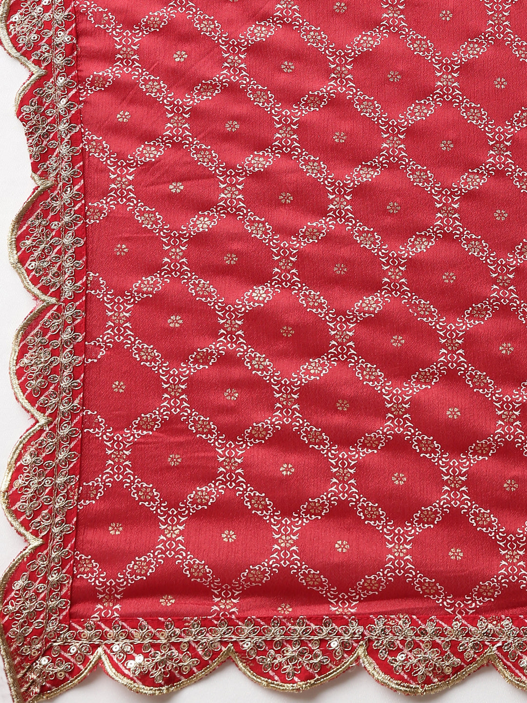 Neerus Red embroidered straight kurta set with trouser and dupatta - detail view 4