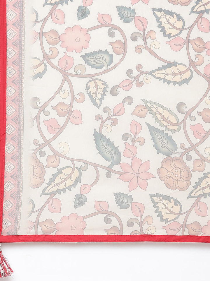 Neerus Red straight solid kurta set with trouser and dupatta - detail view 4