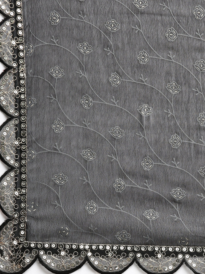 Neerus Black printed straight kurta set with dupatta - detail view 4