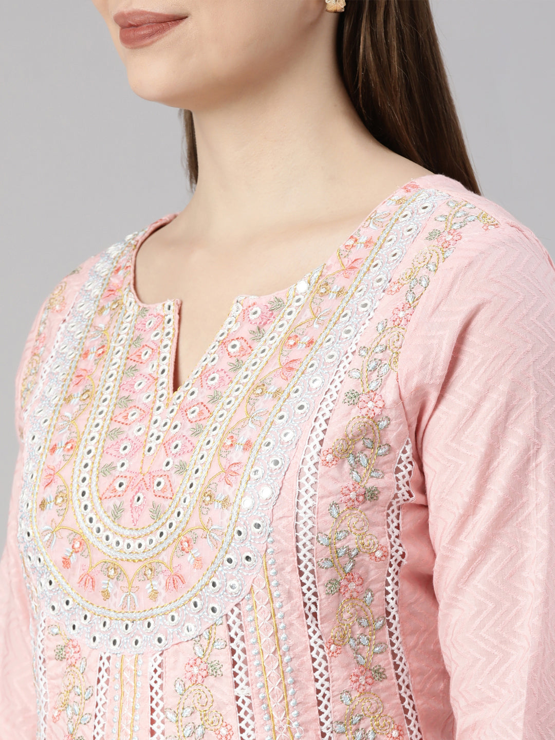 Neerus Pink Georgette printed floral suit set - detail view 4