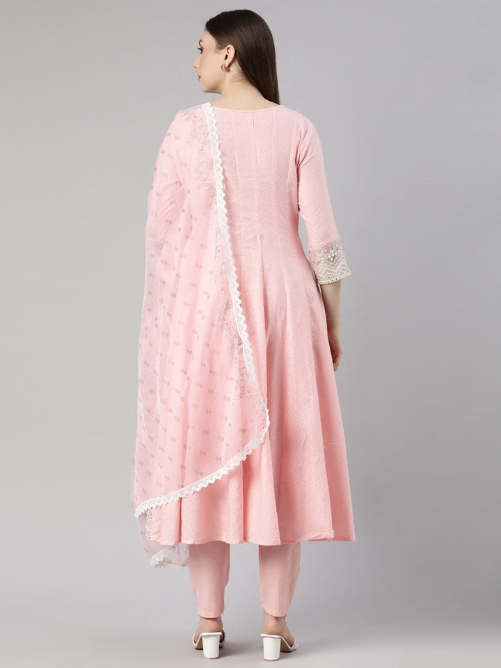 Neerus Pink Georgette printed floral suit set - side view