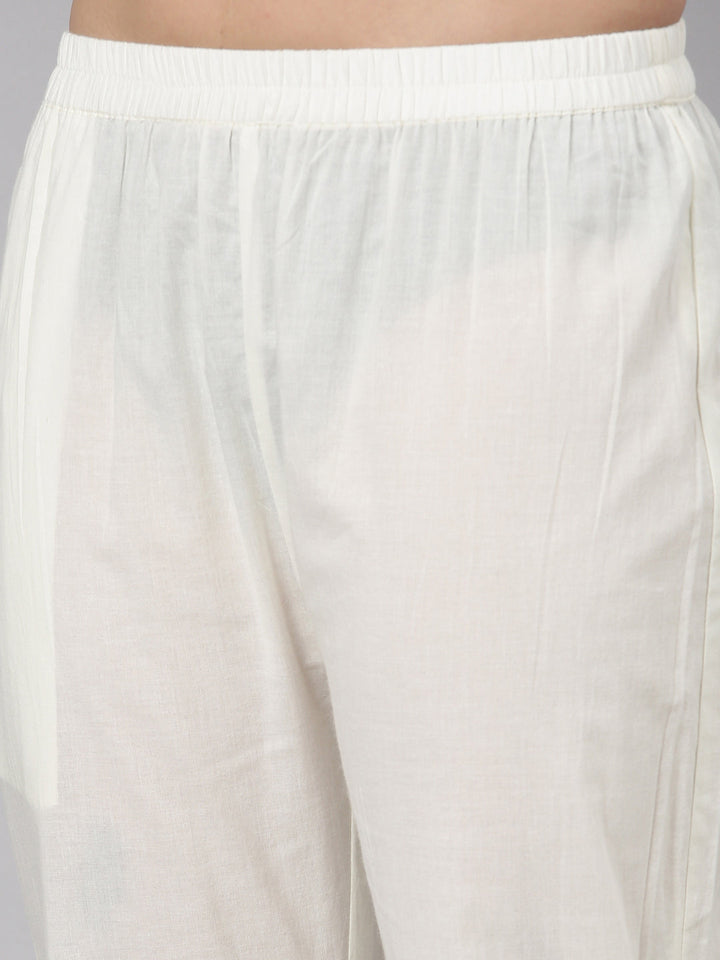 Neerus Pink Pleated Straight Floral Kurta And  Trousers With Dupatta