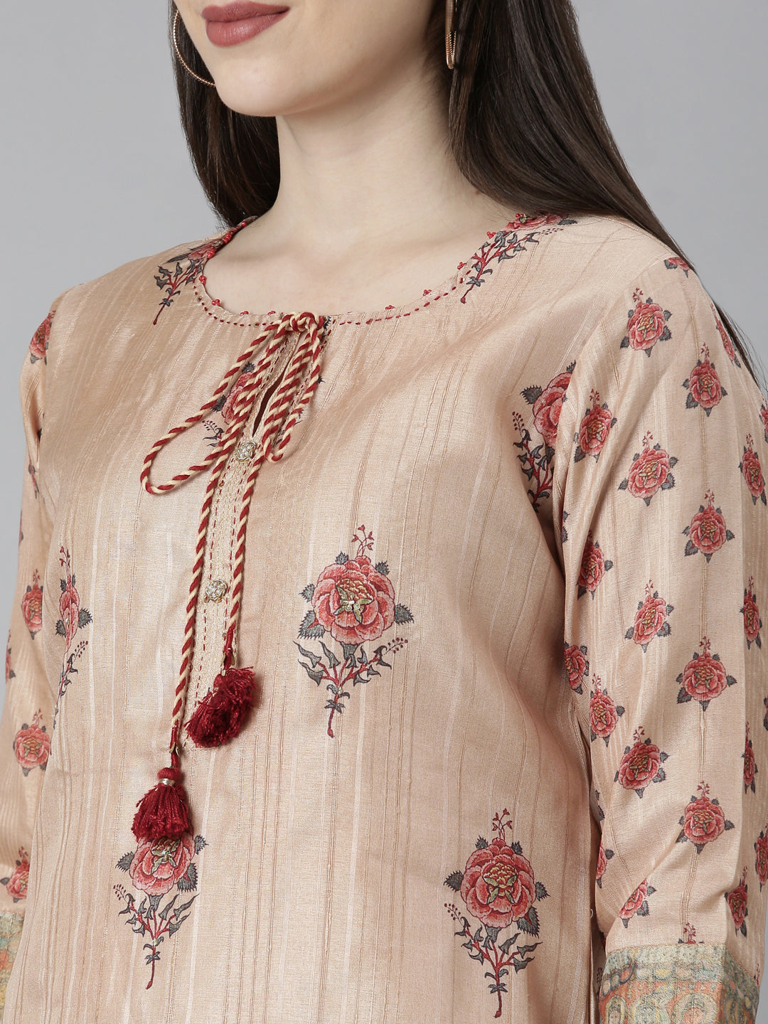 Neerus Beige Rayon Printed Suit Set - detail view 1