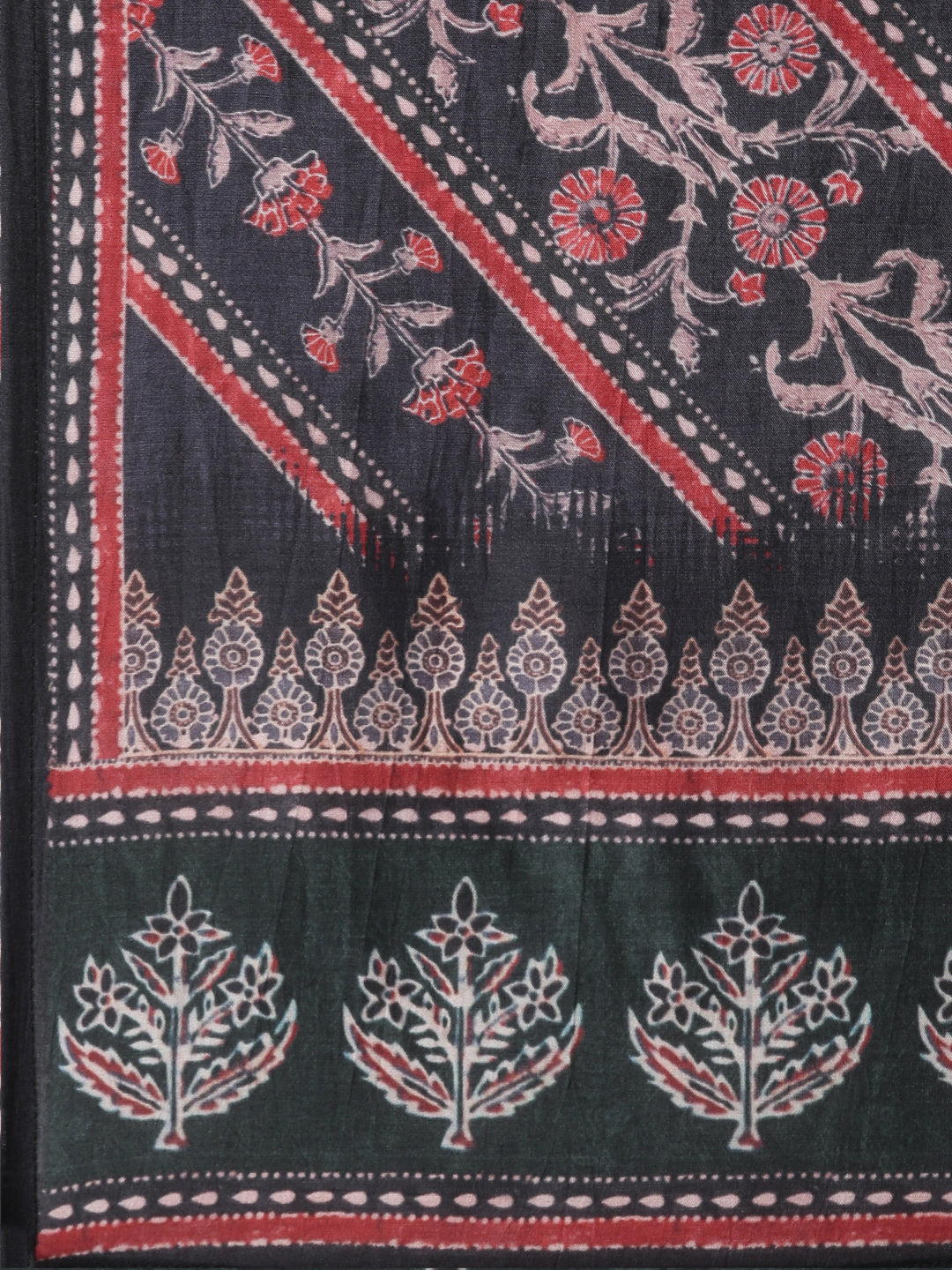 Neerus Black printed floral suit set straight kurta with trouser and dupatta - detail view 4