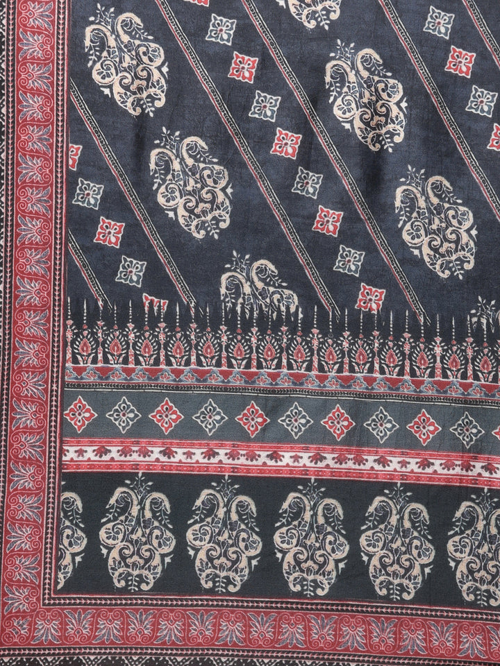 Neerus Black printed floral kurta set straight silhouette - detail view 4