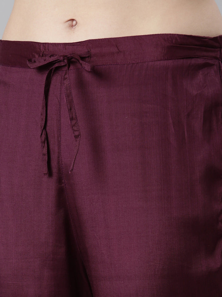 Neerus Purple printed floral kurta set with trouser and dupatta - detail view 3