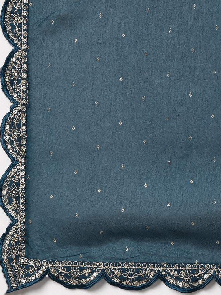 Neerus Blue cotton printed straight suit set - detail view 4