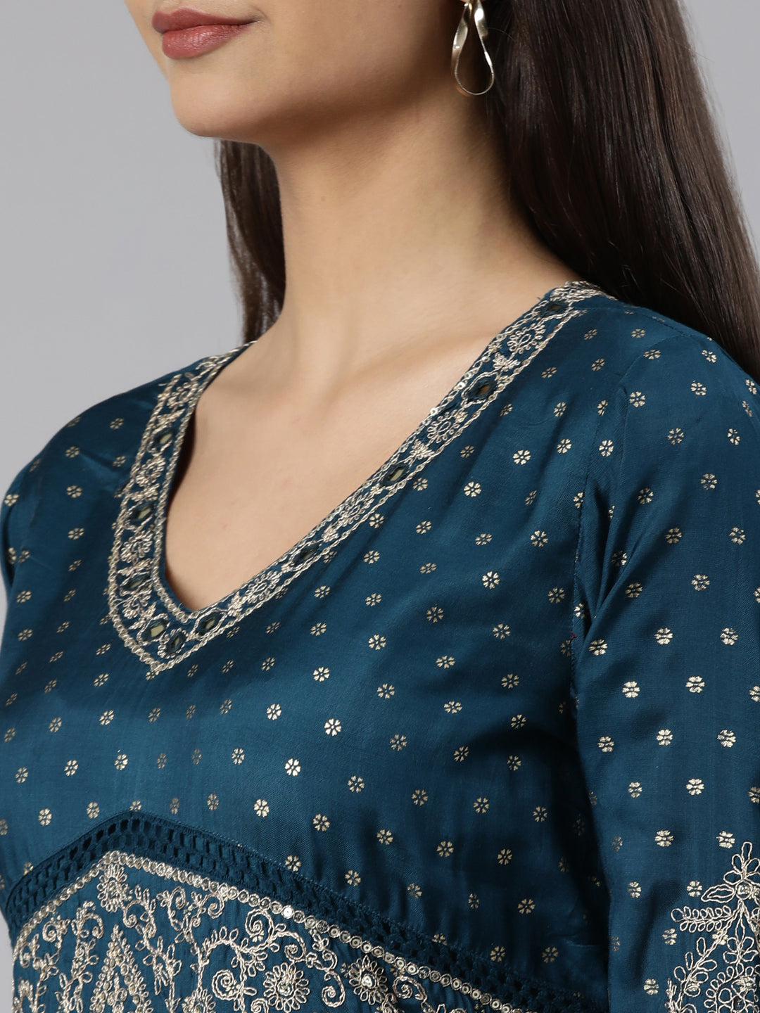 Neerus Blue cotton printed straight suit set - detail view 2