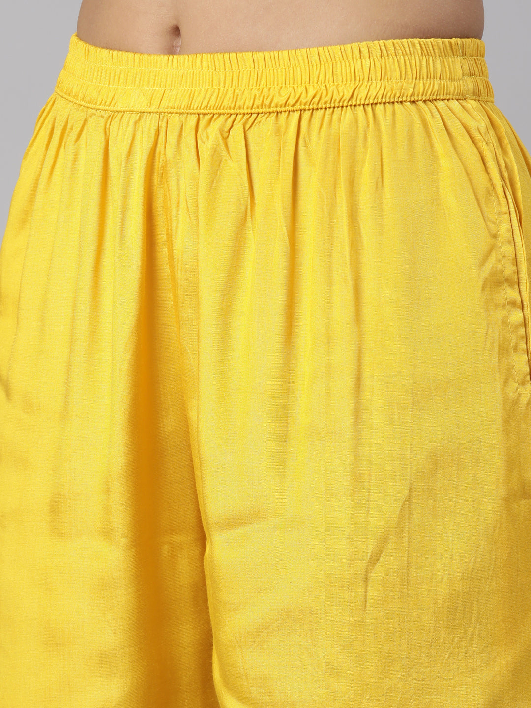 Neerus Yellow printed floral suit set straight kurta with trouser and dupatta - detail view 3