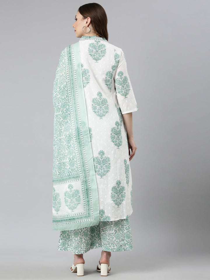 Neerus Green Regular Straight Floral Kurta And  Palazzos With Dupatta