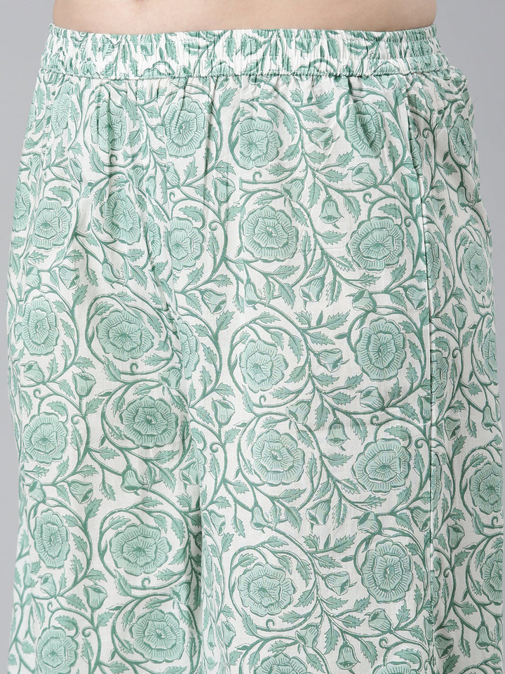 Neerus Green Regular Straight Floral Kurta And  Palazzos With Dupatta