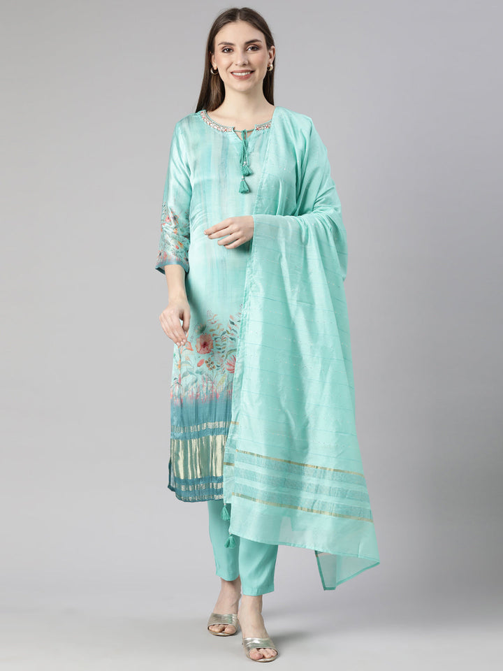 Neerus Green printed floral suit set - front view