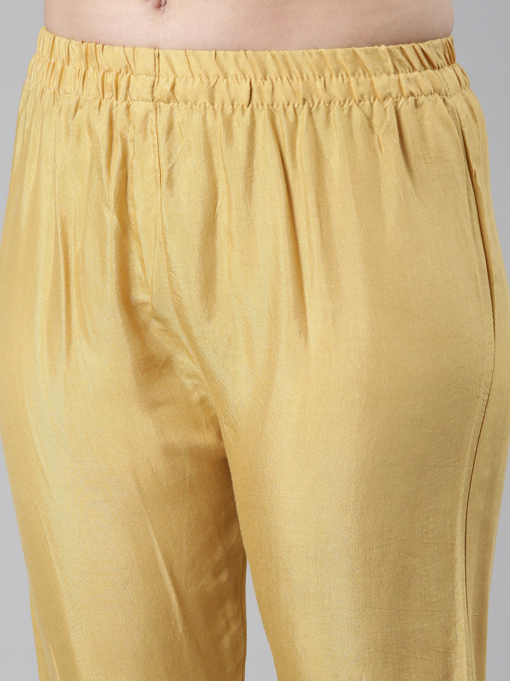 Neerus Yellow Regular Straight Floral Kurta And  Trousers With Dupatta