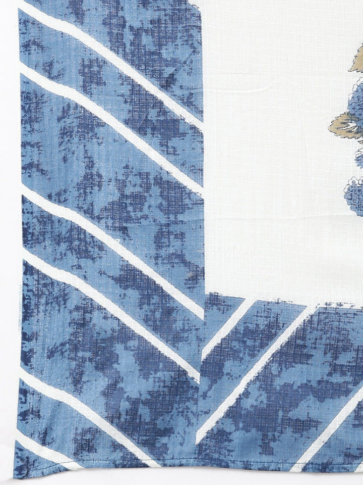 Neerus Navy Blue Regular Straight Striped Kurta And  Trousers With Dupatta