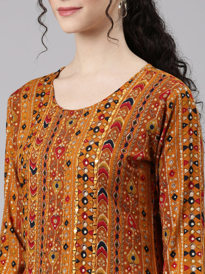 Neerus Yellow Rayon Embellished Kurti - detail view 2