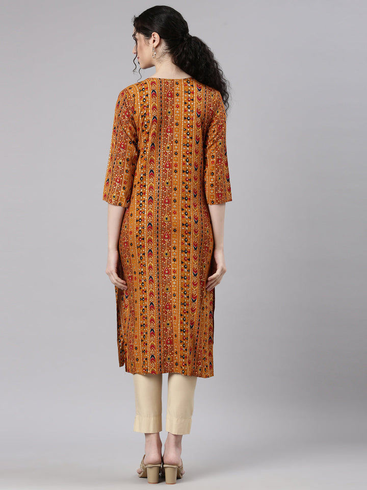 Neerus Yellow Rayon Embellished Kurti - detail view 1