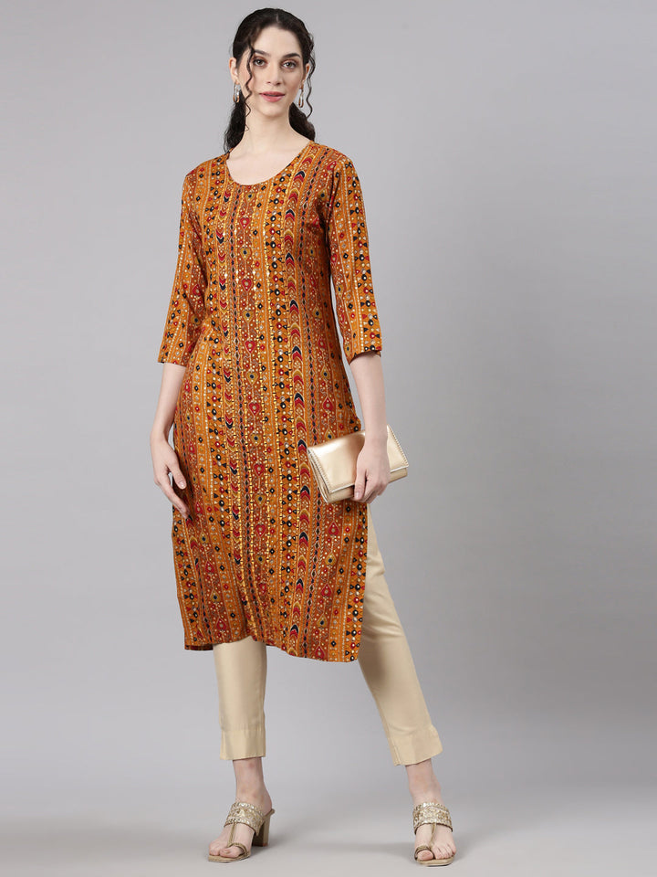 Neerus Yellow Rayon Embellished Kurti - detail view 3