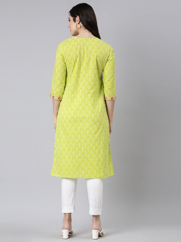 Neerus Green floral printed straight kurti - side view
