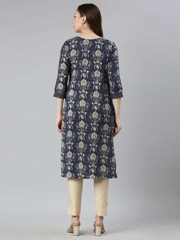 Neerus Blue printed paisley straight kurti - side view