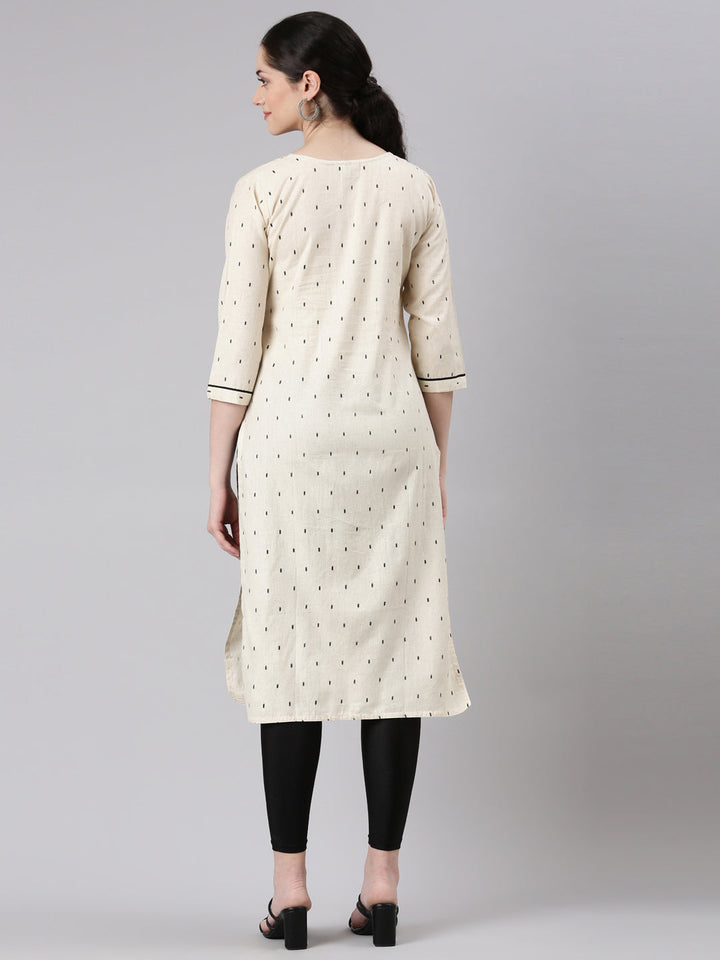 Neerus Beige cotton straight panelled kurta - side view