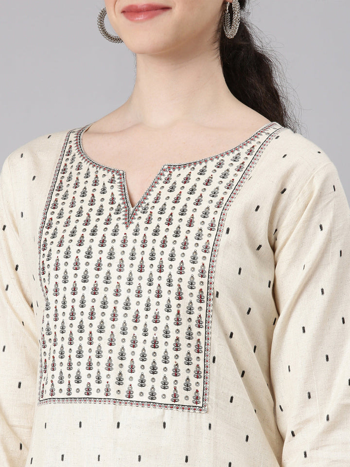 Neerus Beige cotton straight panelled kurta - detail view 1