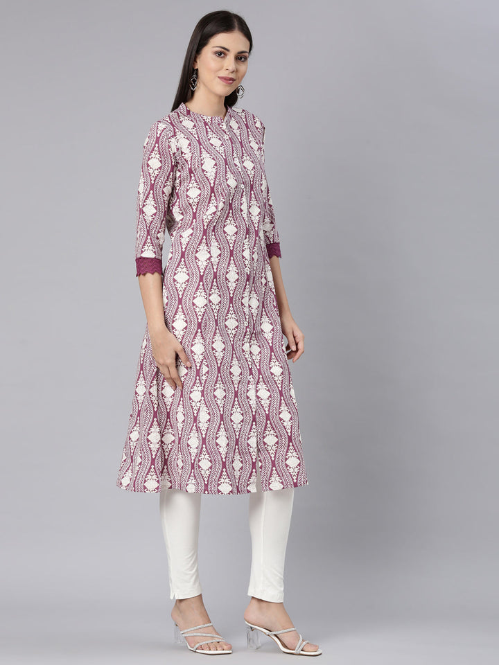 Neerus Purple chevron printed straight kurta - side view