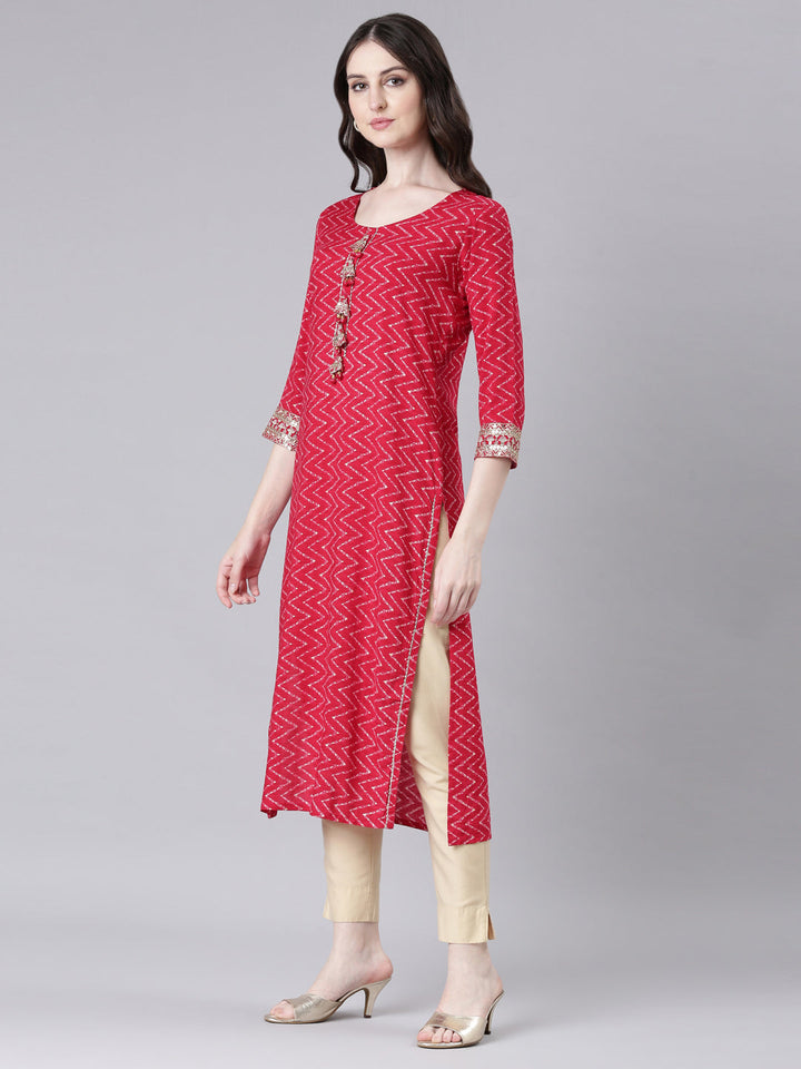 Neerus Pink rayon printed straight kurta - back view