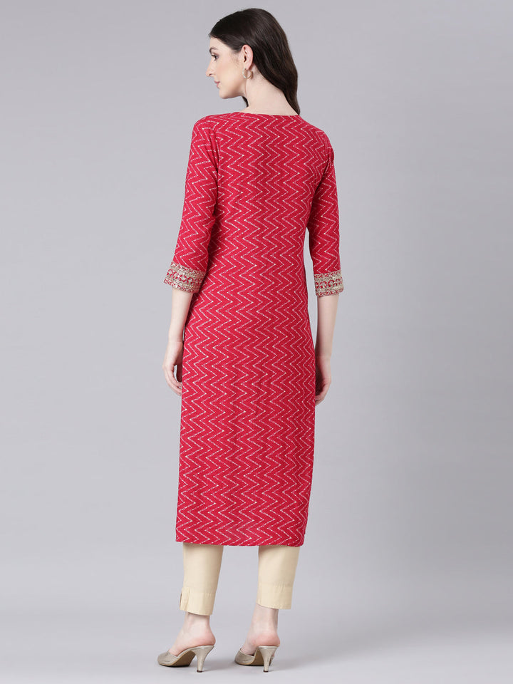 Neerus Pink rayon printed straight kurta - side view