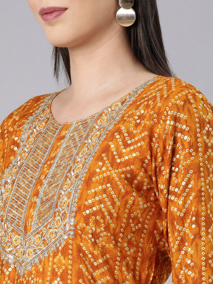 Neerus Yellow Rayon Bandhani Printed Kurti - detail view 2