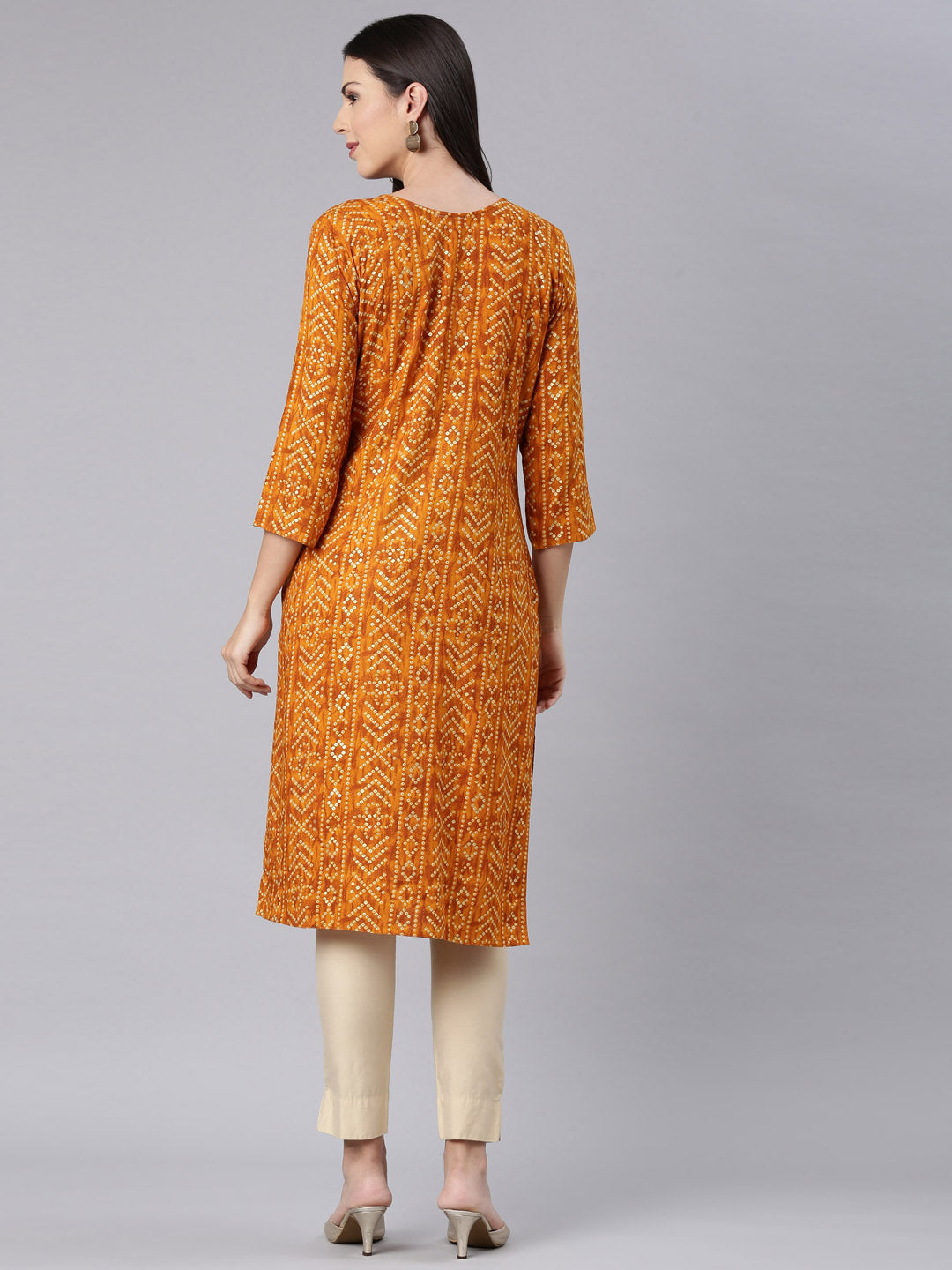 Neerus Yellow Rayon Bandhani Printed Kurti - detail view 1
