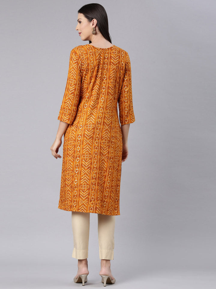 Neerus Yellow Rayon Bandhani Printed Kurti - detail view 1