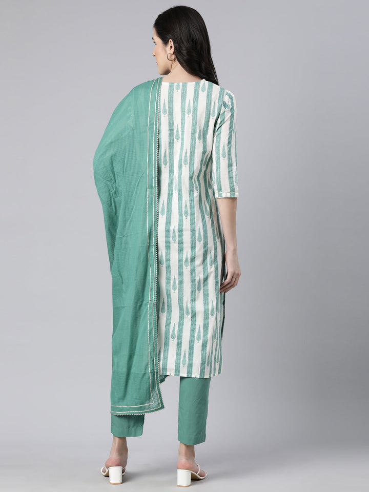 Neerus Green printed striped straight suit set - side view