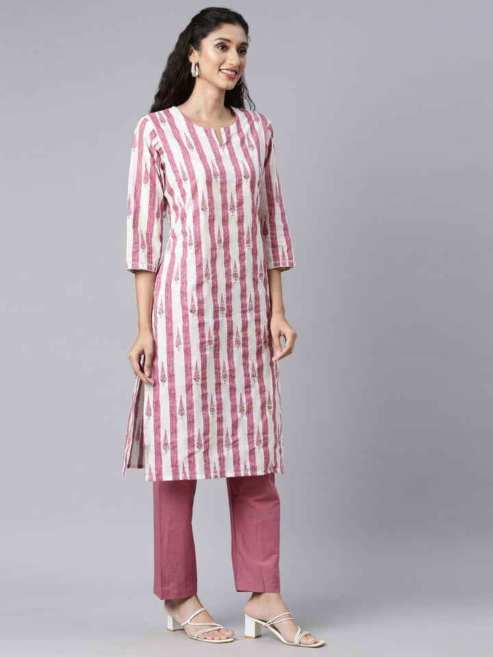 Neerus Purple panelled straight suit set - back view