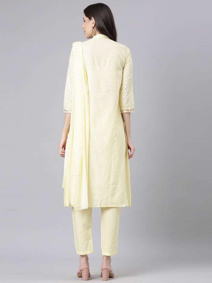 Neerus Yellow Solid Straight Kurta and Trousers With Dupatta