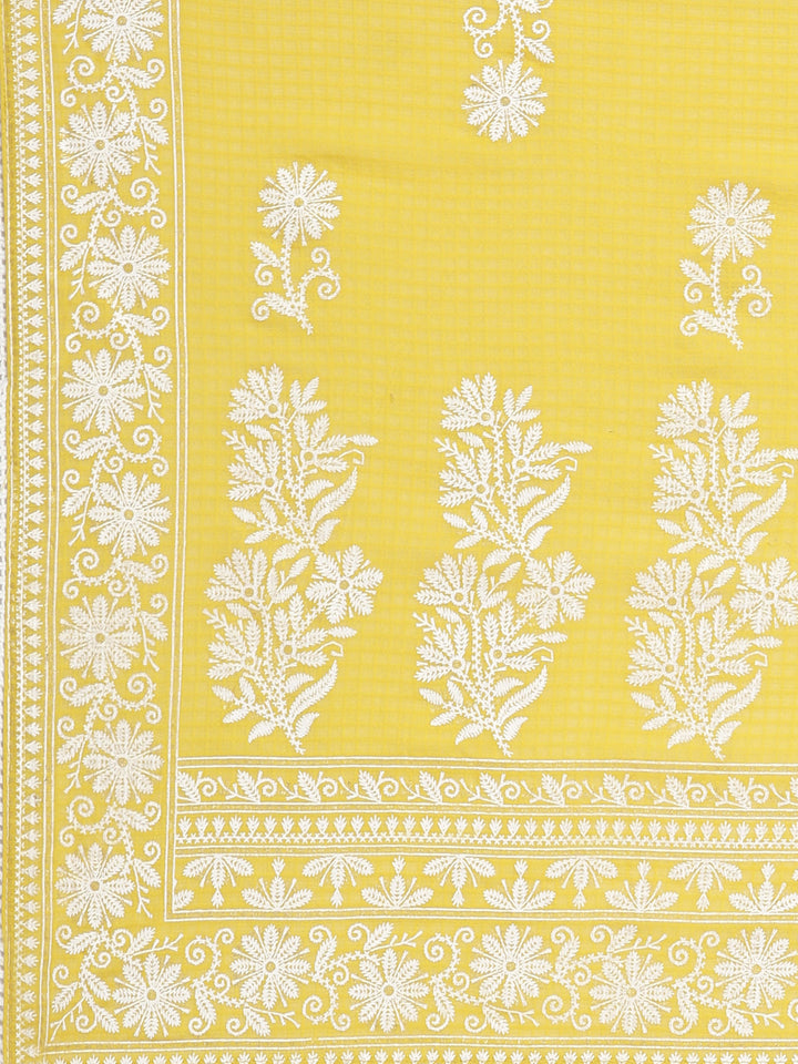 Neerus Mustard Embroidered Straight Kurta and Trousers With Dupatta