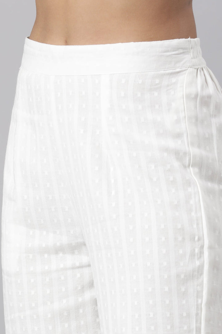 Neerus White cotton embroidered straight suit set - detail view 4