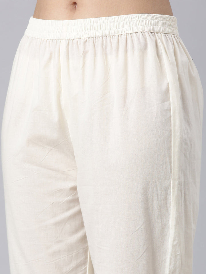 Neerus Beige panelled straight suit set kurta trouser dupatta - detail view 3
