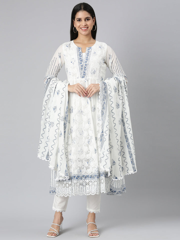 Neerus Blue printed panelled suit set - front view