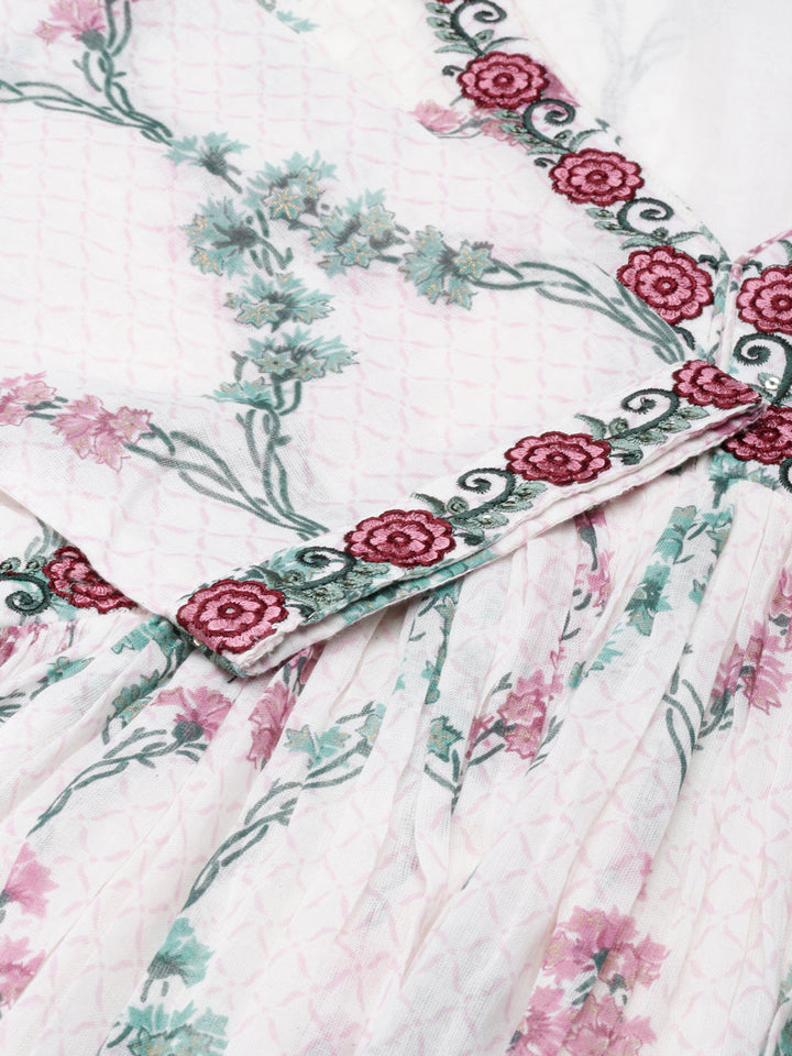 Neerus White printed straight suit set with palazzo and dupatta - detail view 1