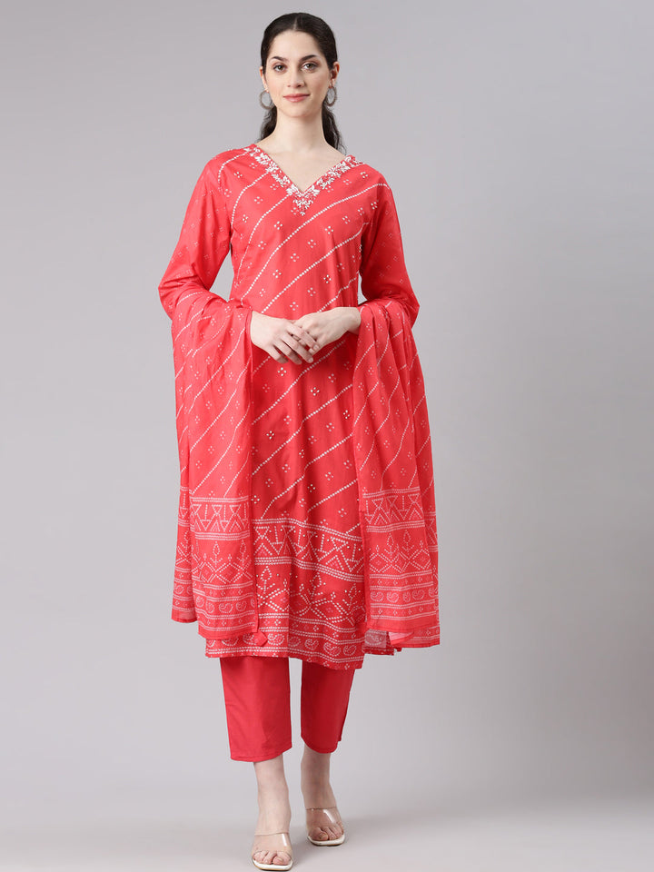 Neerus Women Red Straight Kurta and Trousers With Dupatta