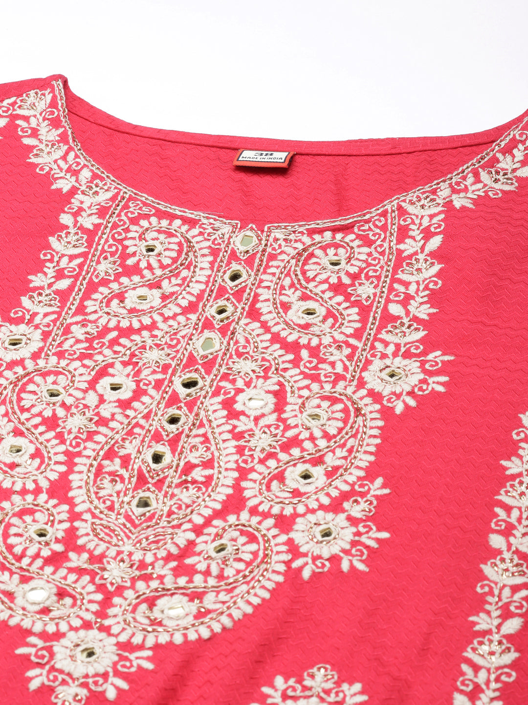 Neerus Red tiered straight yoke kurta suit set - detail view 1