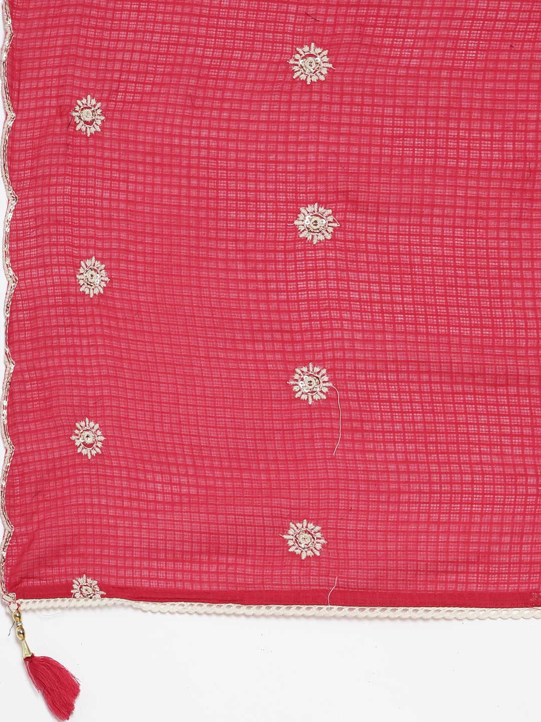 Neerus Red tiered straight yoke kurta suit set - detail view 4
