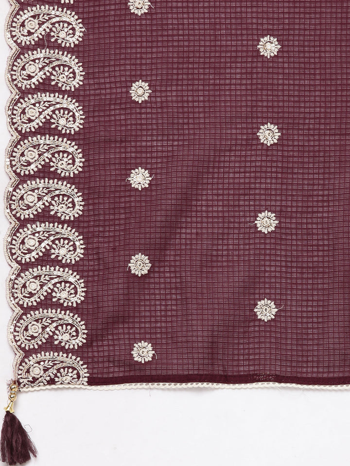 Neerus Purple Tiered Straight Yoke Design Kurta and Palazzos With Dupatta